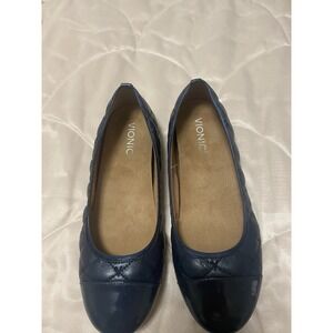 Vionic Desiree Womens Size 8 Navy Quilted Cap Toe Ballet Flats Comfort Shoes